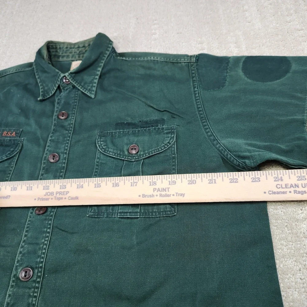 Vintage 50s Boy Scouts Shirt Fits Men L Sanforized Cotton Green Button Up USA